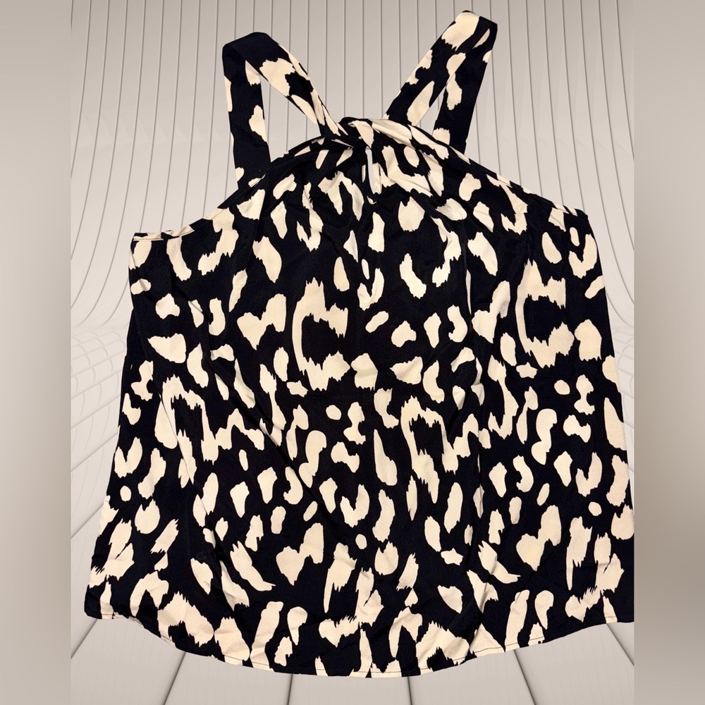 SHEIN Curve Black & Cream Leopard Print Knot Front Halter Neck Top Size 18 (3XL)